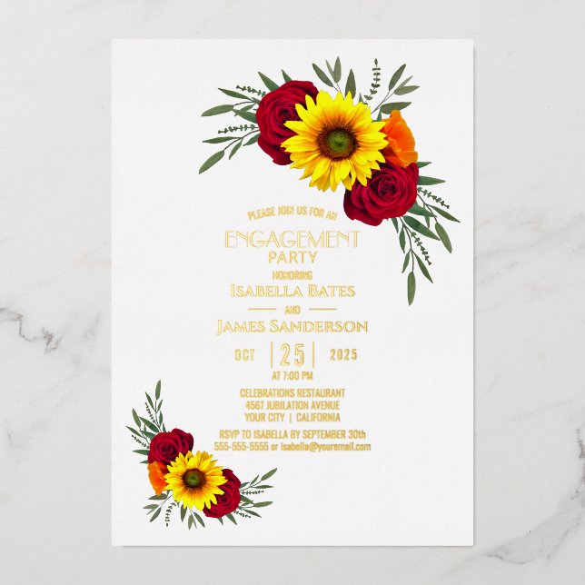 Invitation En Aluminium Sunflower Bourgogne Rose Gold Text Party (Recto)