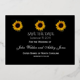 Invitation En Aluminium Sunflower Droplets Save The Date Foil Postcard
