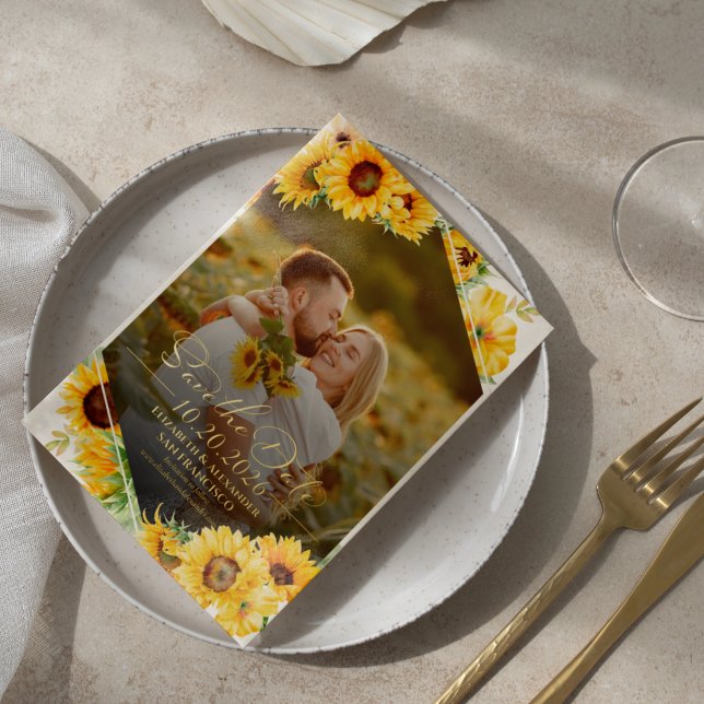 Invitation En Aluminium Sunflower Fall Photo Wedding Enregistrer la date R (Créateur téléchargé)