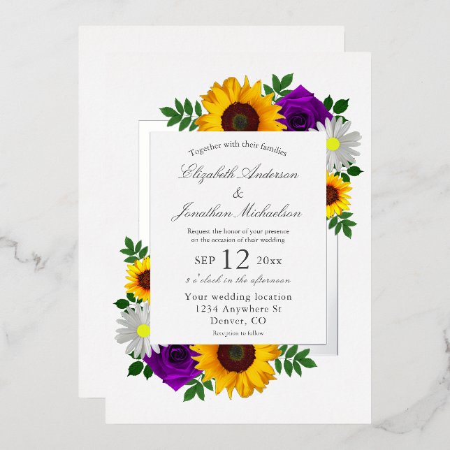 Invitation En Aluminium Sunflower Rose Daisy Automne Floral Mariage (Recto/Verso)