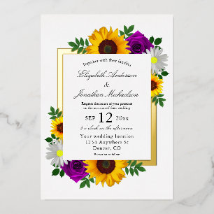 Invitation En Aluminium Sunflower Rose Daisy Automne Floral Mariage
