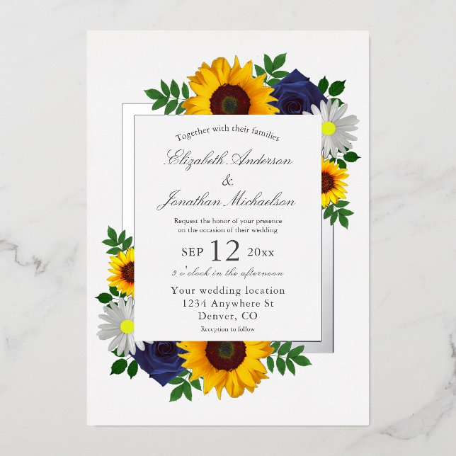 Invitation En Aluminium Sunflower Rose Daisy Automne Floral Mariage (Recto)
