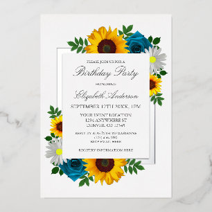 Invitation En Aluminium Sunflower Rose Daisy Floral Anniversaire