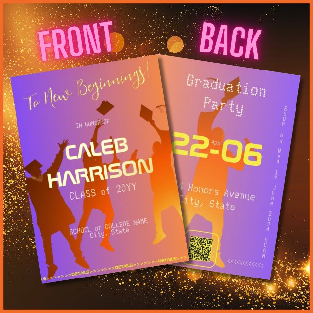 Invitation En Aluminium Sunset Vibrant Moderne Tech Graduation (Créateur téléchargé)
