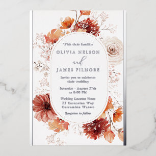 Invitation En Aluminium Superbe Boho Cadre Floral Mariage Real Argent