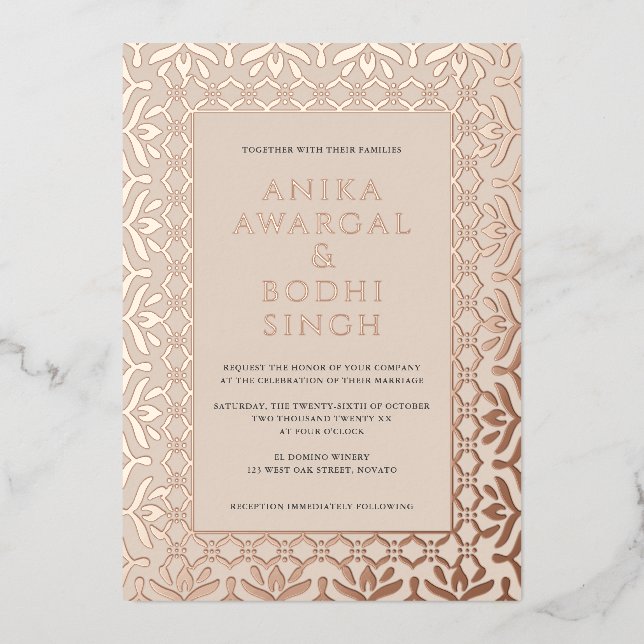 Invitation En Aluminium Superbe Mariage de cadre indien orné VRAI (Recto)