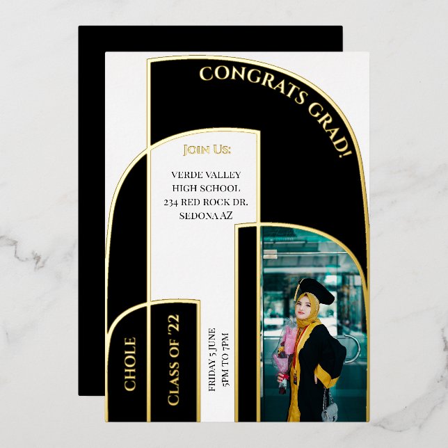 Invitation En Aluminium Superbe photo moderne géométrique Déco Graduation (Recto/Verso)
