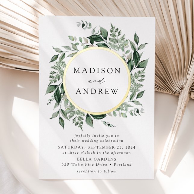 Invitation En Aluminium Superbe verdure Wreath Mariage Gold (Créateur téléchargé)