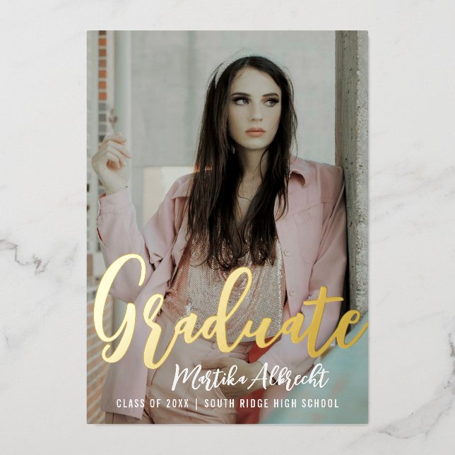 Invitation En Aluminium Superposition de courbe or | Photo Graduation Part (Recto)