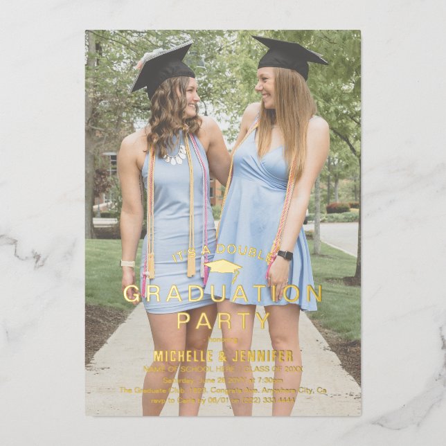Invitation En Aluminium Superposition photo simple Double Graduation Or (Recto)