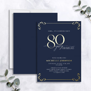 Invitation En Aluminium Surprise 80 & Fabulous Blue & Gold Birthday
