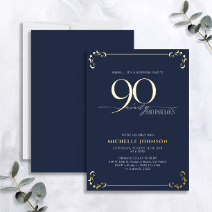 Invitation En Aluminium Surprise 90 & Fabulous Blue & Gold Birthday