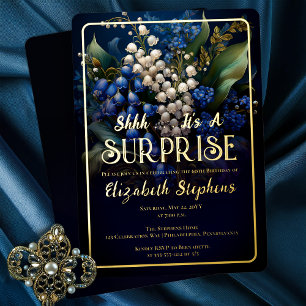 Invitation En Aluminium Surprise élégante baroque fleurs bleues 60e annive