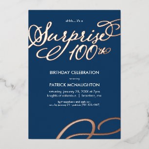 Invitation En Aluminium Surprise Party 100e anniversaire Gold Foil Invitat