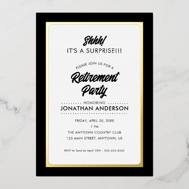 Invitation En Aluminium Surprise Retraite Party Simple Gold Foil Invitat (Recto)