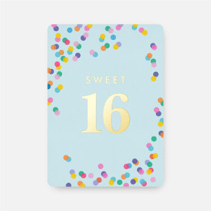 Invitation En Aluminium Sweet sixteen bleu Confetti Fille Anniversaire Or