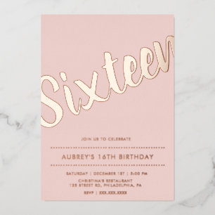 Invitation En Aluminium Sweet sixteen doré rose rose moderne