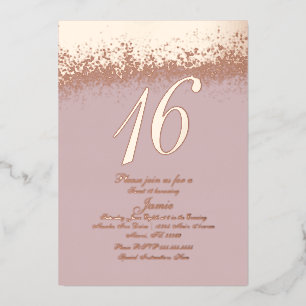 Invitation En Aluminium Sweet Sixteen Gold Pressed Glitter Blush Foil 