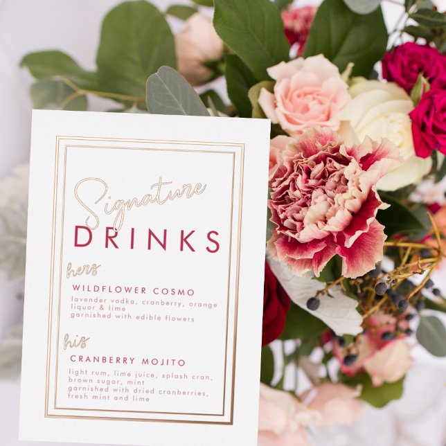 Invitation En Aluminium Symbole de boisson Magenta Rose Gold Foil (Créateur téléchargé)