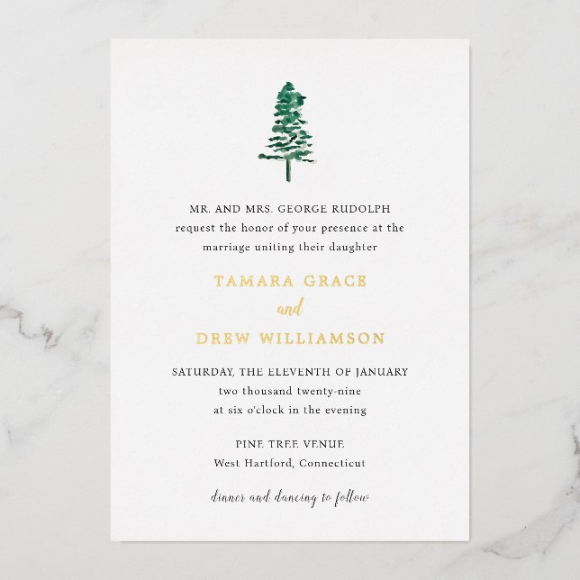 Invitation En Aluminium Tamara Pine Tree Mariage moderne (Recto)