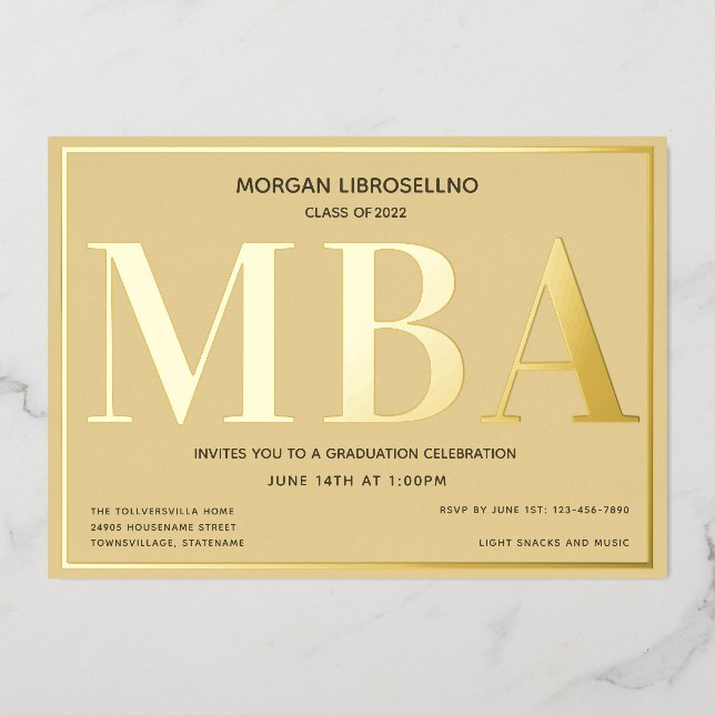 Invitation En Aluminium Tan Gold MBA Graduation (Recto)