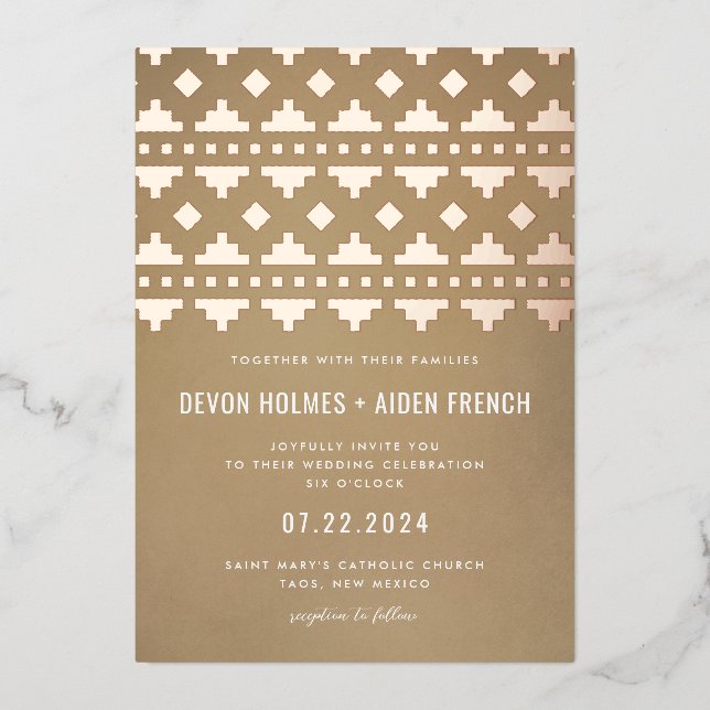 Invitation En Aluminium Tan Southwest Gleam Mariage Rose or (Recto)