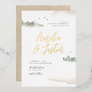 Invitation En Aluminium Tan Watercolor Mountain Destination Mariage