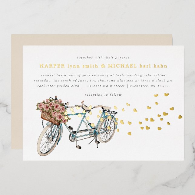 Invitation En Aluminium tandem vélo or mariage (Recto/Verso)