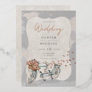 Invitation En Aluminium tandem vélo world map mariage