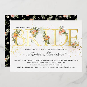 Invitation En Aluminium Tangerine Citrus et Fleurs Dorées pour une Baby Sh