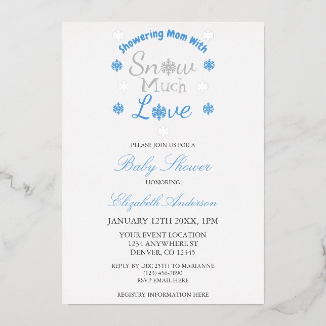Invitation En Aluminium Tant d'amour d'hiver pour la baby shower flocon de (Recto)
