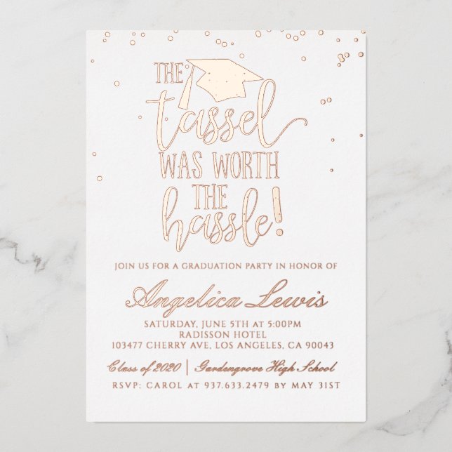 Invitation En Aluminium Tassel Worth the Hassle Graduation (Recto)