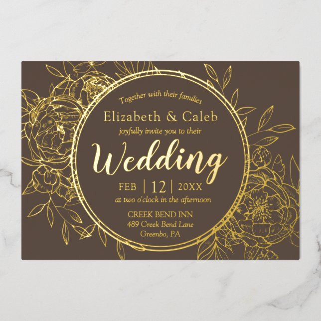 Invitation En Aluminium Taupe & Gold Peony Modern Toile Mariage (Recto)