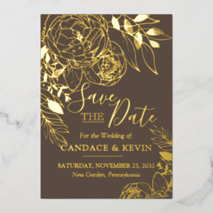 Invitation En Aluminium Taupe & Or Moderne Fleur Peonie Enregistrer la Dat