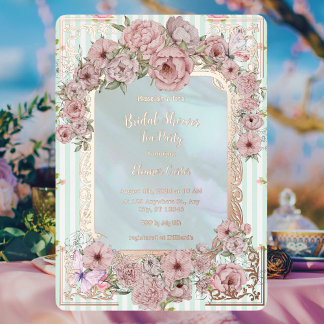 Invitation En Aluminium Tea Party Fête des mariées Aqua Peony vintage