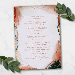 Invitation En Aluminium Teal Mariage Aquarelle Abstraite Or Rose Réel