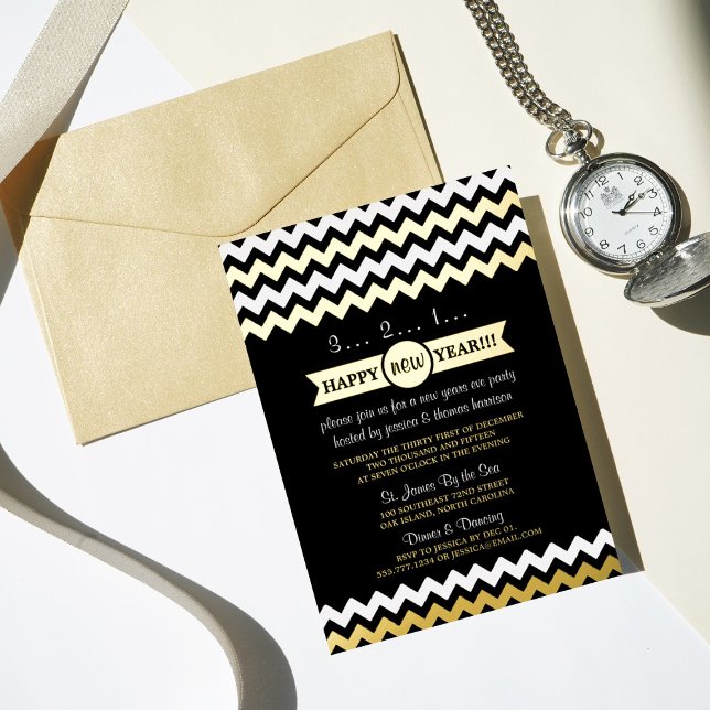 Invitation En Aluminium Tendance Chevron New Year's Eve Party Real (Créateur téléchargé)