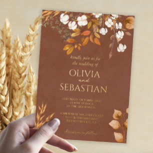 Invitation En Aluminium Terracotta Autumn Leaves Boho Détails du Mariage d