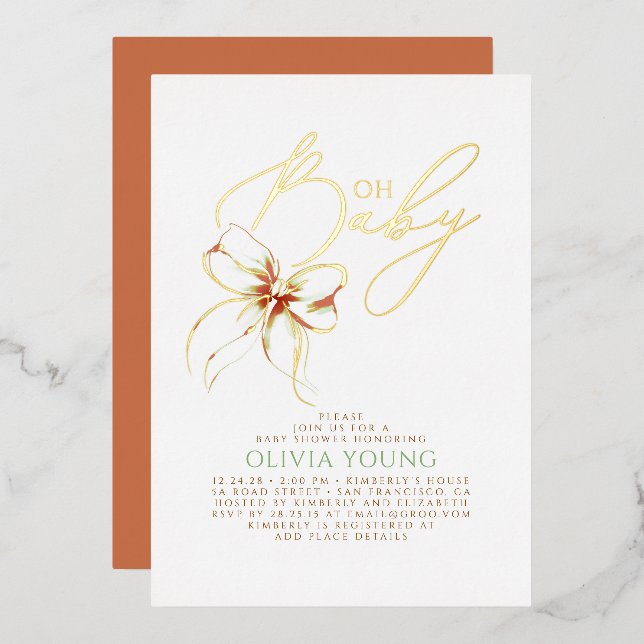 Invitation En Aluminium Terracotta Bow Fall Gender Neutral Baby Shower (Recto/Verso)