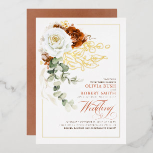 Invitation En Aluminium Terracotta Burnt Orange & Blanc Floral Mariage
