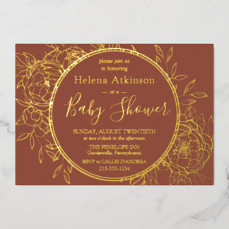 Invitation En Aluminium Terracotta & Gold Modern Peony Toile Baby shower