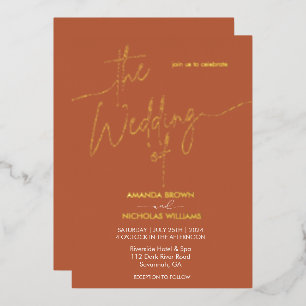 Invitation En Aluminium Terracotta minimaliste moderne et Mariage d'or