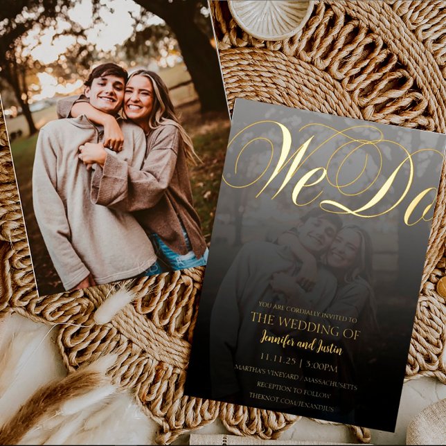 Invitation En Aluminium Terrarium moderne décoloré photo mariage or foin d (Créateur téléchargé)