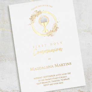 Invitation En Aluminium Texte doré et design Première Communion