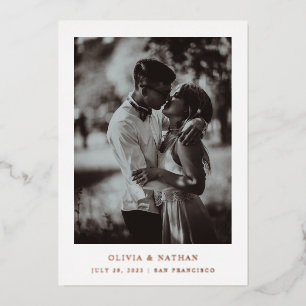 Invitation En Aluminium Texte Élégant Simple Photo Save The Date Rose Gold