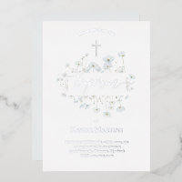 texte feuille d'argent Baptême fleurs délicates