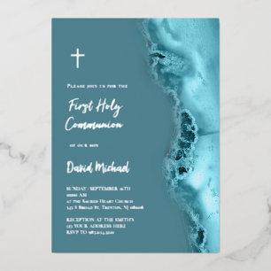 Invitation En Aluminium texte feuille d'argent Première Communion
