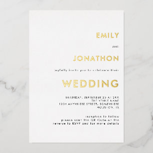 Invitation En Aluminium Texte simple Code QR Mariage Blanc Or Vrai