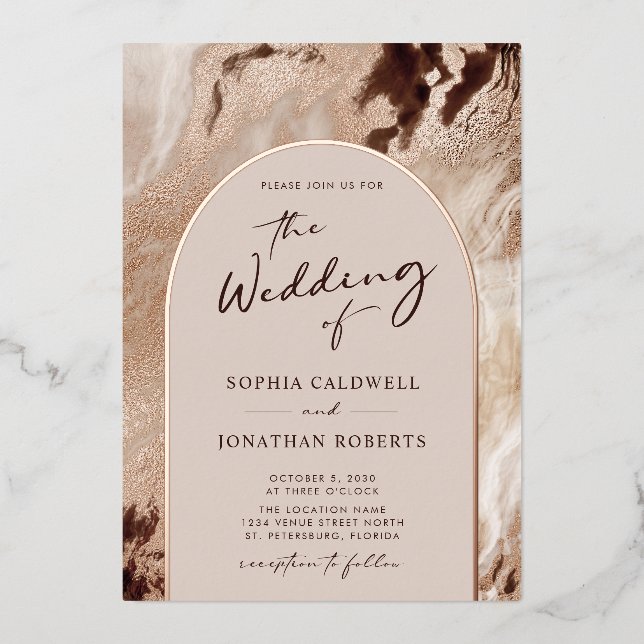 Invitation En Aluminium Textures de Terre Arc tendance Real Rose Mariage o (Recto)