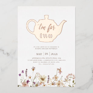 Invitation En Aluminium Thé Pour Deux Anniversaires Floraux - Or Rose